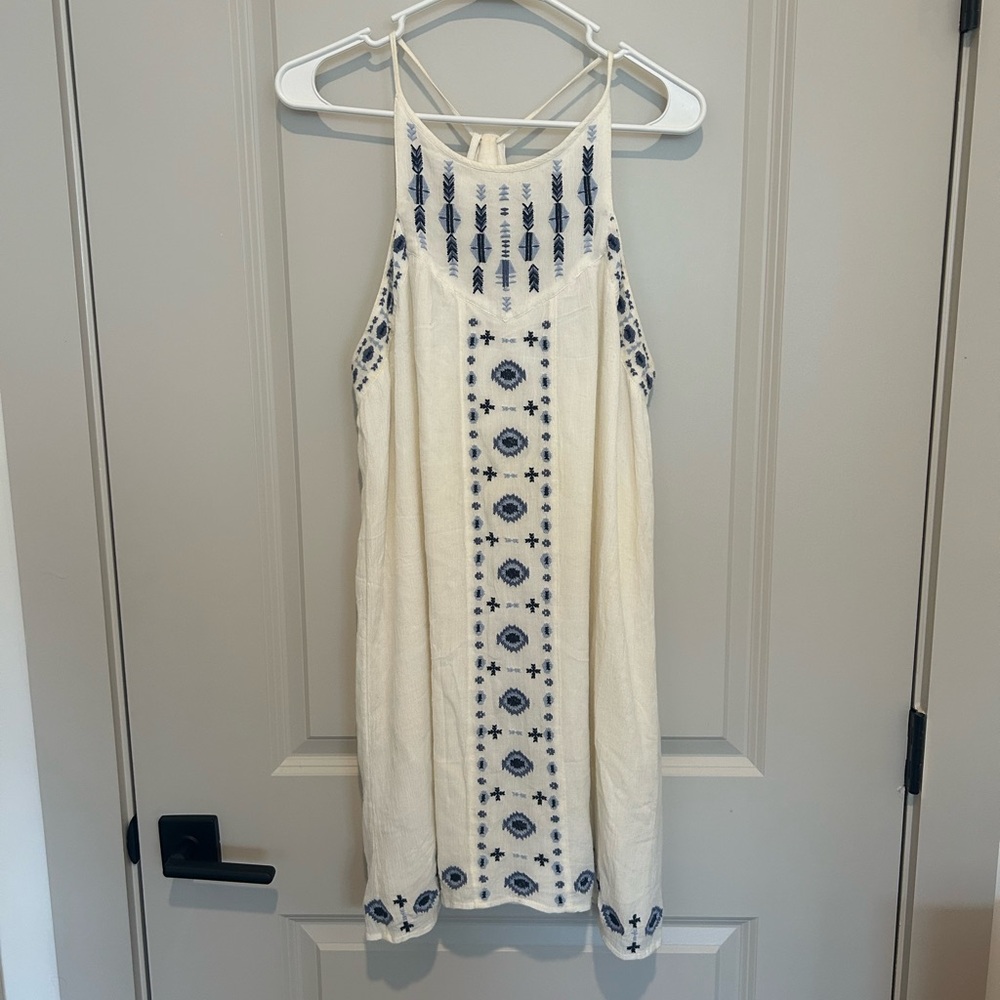 Hollister White Dress with Blue Embroidery